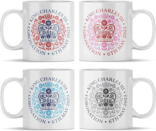 Full Set of 4 King Charles Coronation Mug Official Logo 4 Colours